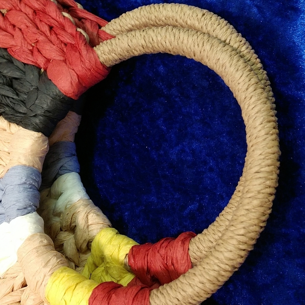 SALE Hand Woven Crochet Straw Rattan Boho Shoulder Tote Bag Circle Multi Colors - Picture 5 of 10